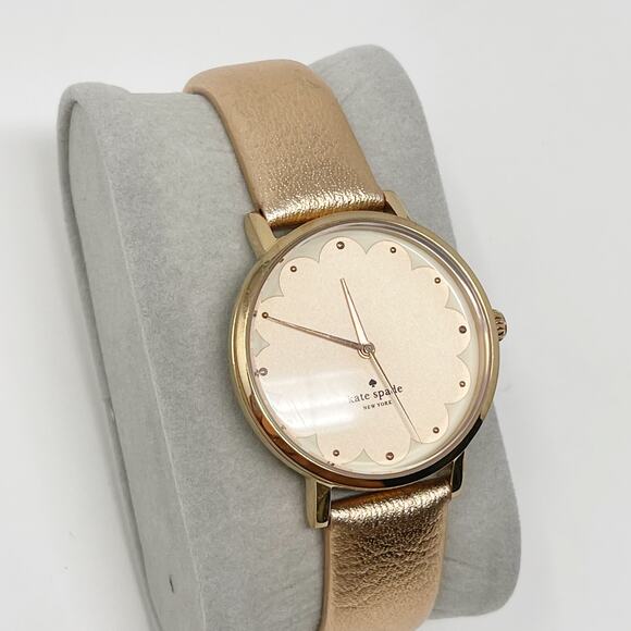 Kate Spade Metro Scallop Three Hand Leather Watch Rose Gold Round Face Ladies - Picture 2 of 12